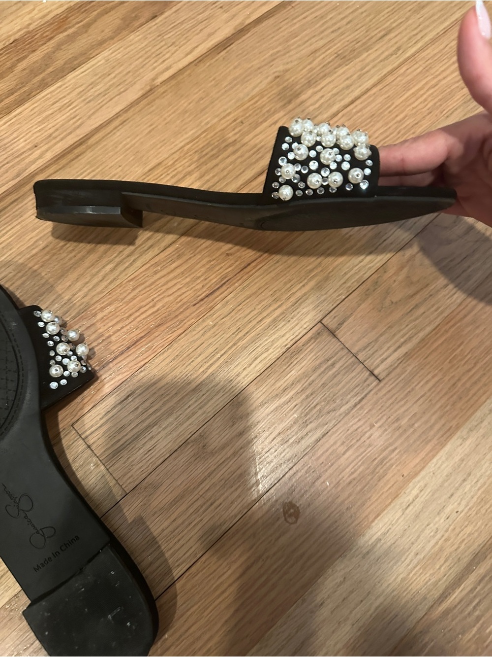 Jessica Simpson Black Pearl & Crystal Embellished Slide Mules 9 summer shoes - Picture 3 of 4